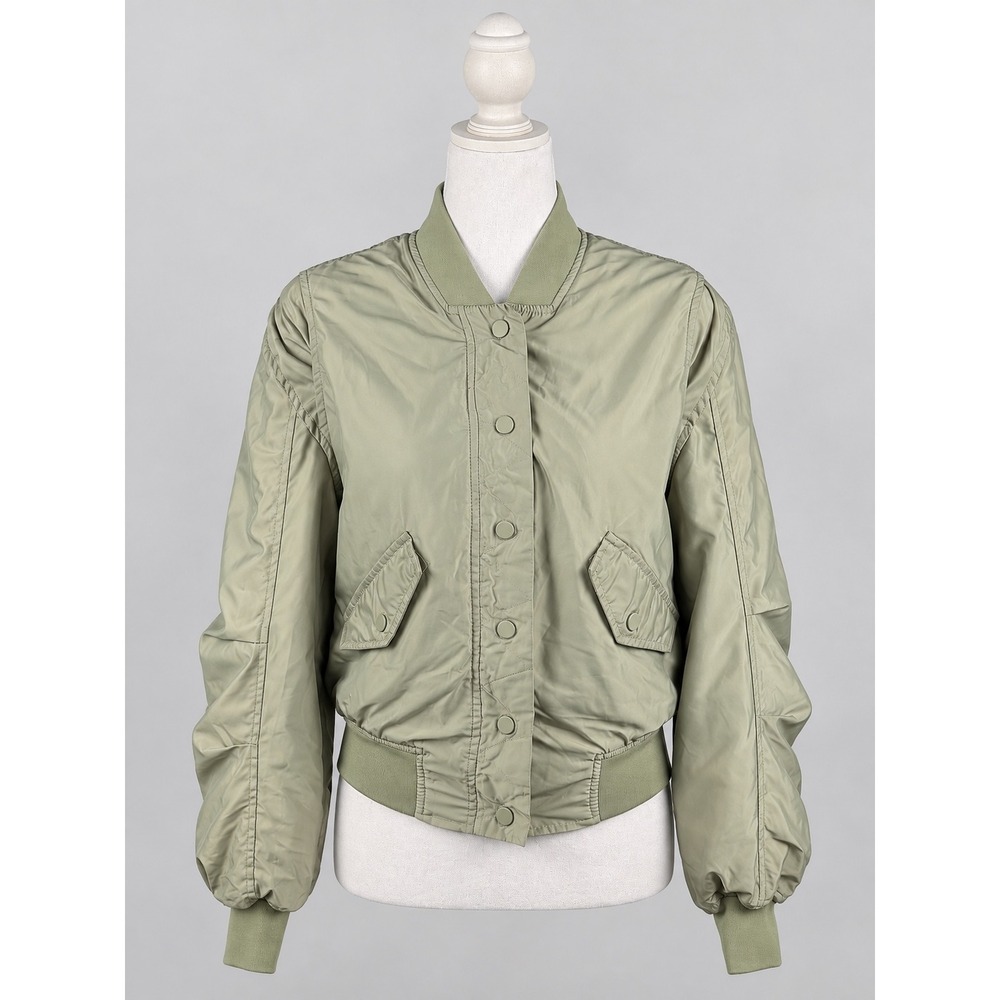 Blank NYC Sage Green Ruched Sleeve Cropped Bomber Jacket XS